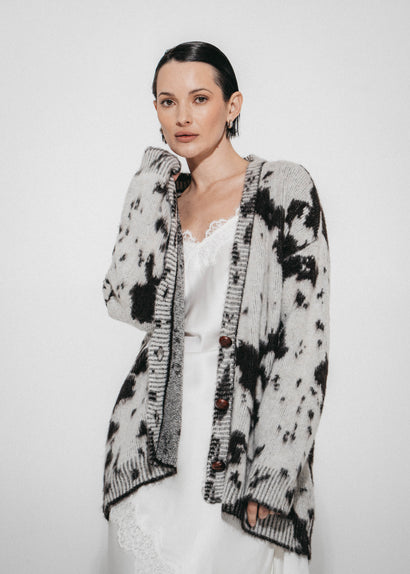 Cardigan à motif jacquard 2370 | Écru et brun foncé