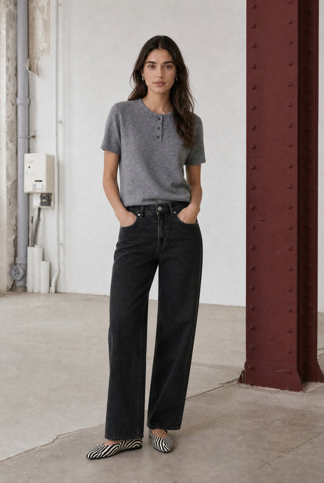 Moon Effen Gebreid Top | Grey Melange