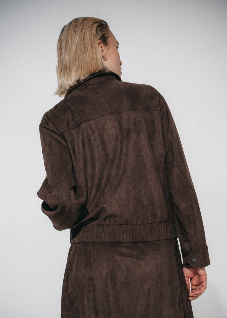 Pia suede effect bomber Jacke | Dark Brown