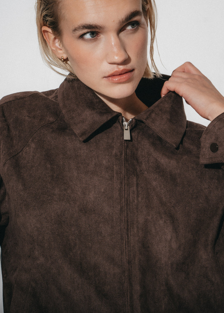 Pia suede effect bomber Jacke | Dark Brown