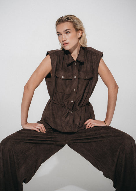 Arabel suede effect Hose | Dark Brown