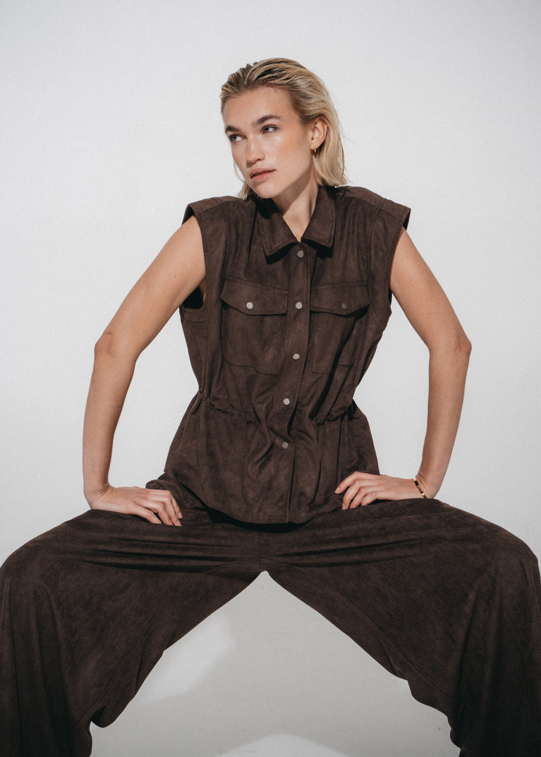 Arabel suede effect Hose | Dark Brown