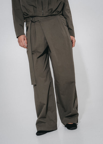 Pantalon plissé Fuel en coton | Vert armée
