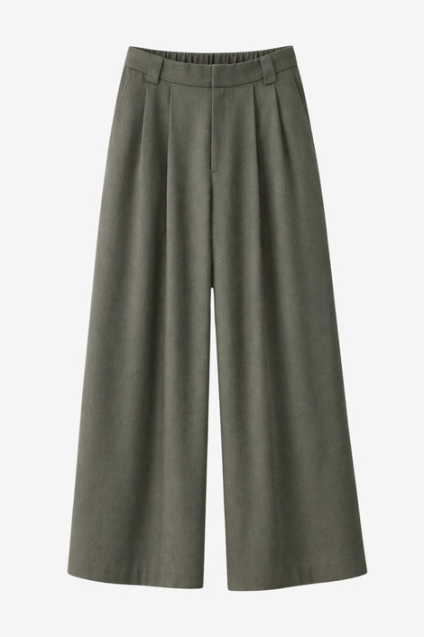 Lean wide-leg broek | Green Melange