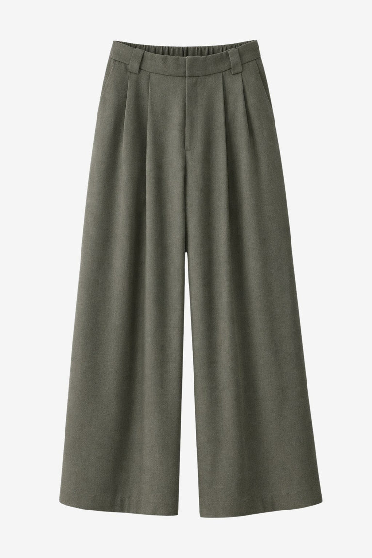 Lean wide-leg broek | Green Melange