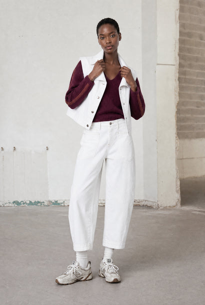 Martinez jeans white vest | Shiny White