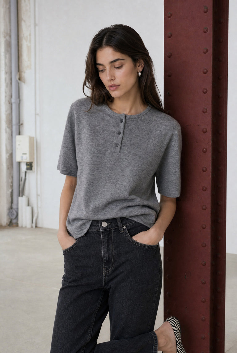 Moon Effen Gebreid Top | Grey Melange
