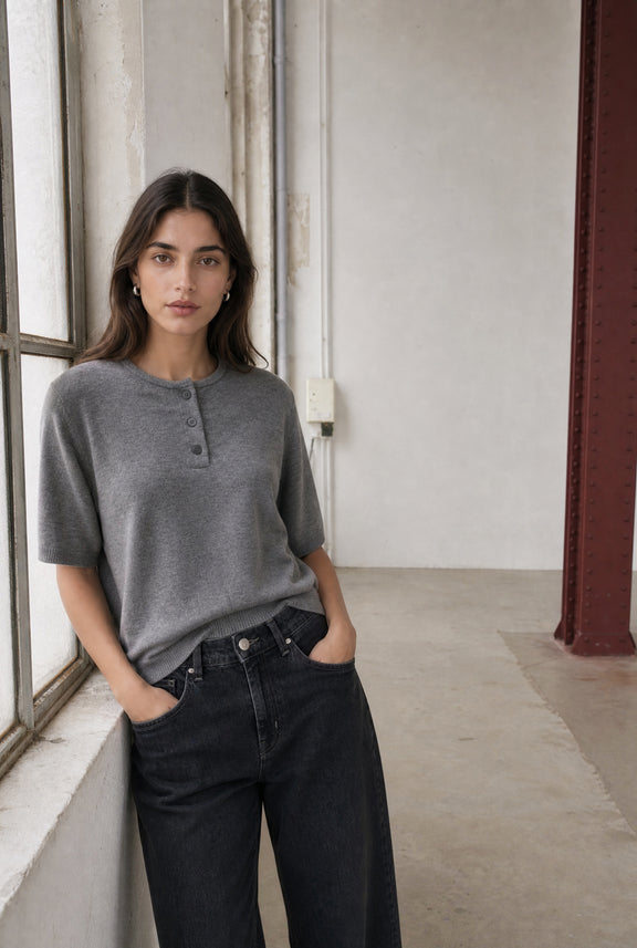 Moon Effen Gebreid Top | Grey Melange