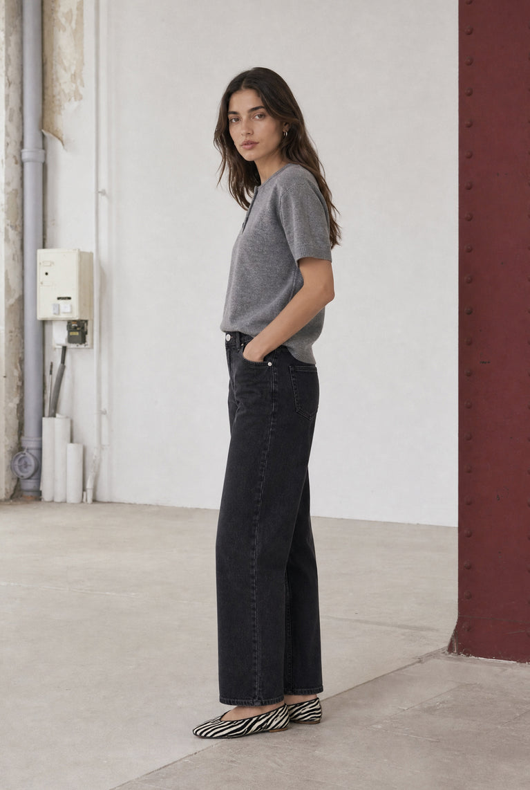 Moon Effen Gebreid Top | Grey Melange