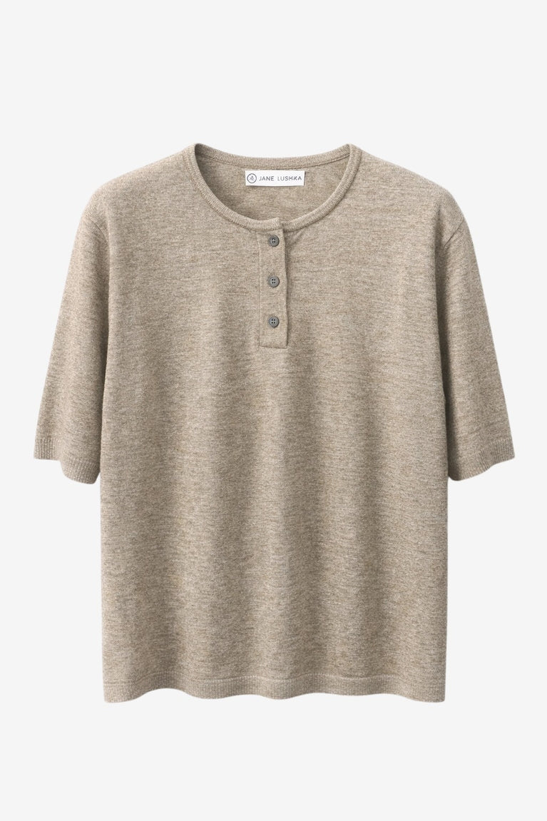 Moon plain knit top | Green Melange