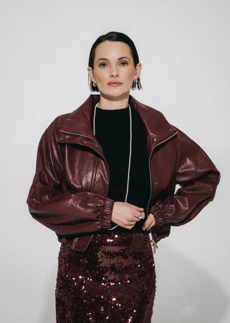 Nerina eco Leder Bomber Jacke | Bordo