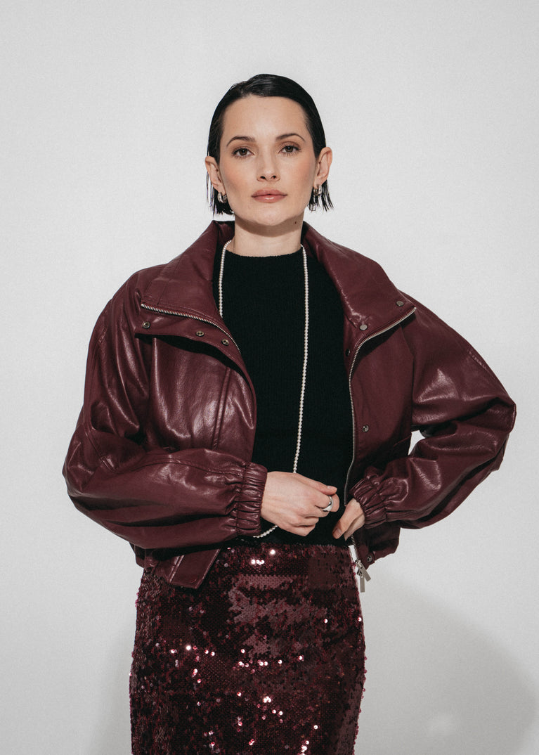 Nerina eco Leder Bomber Jacke | Bordo