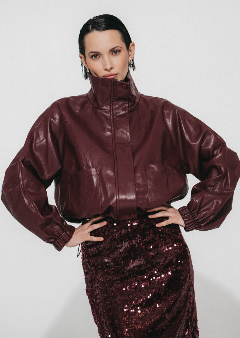 Nerina eco Leder Bomber Jacke | Bordo