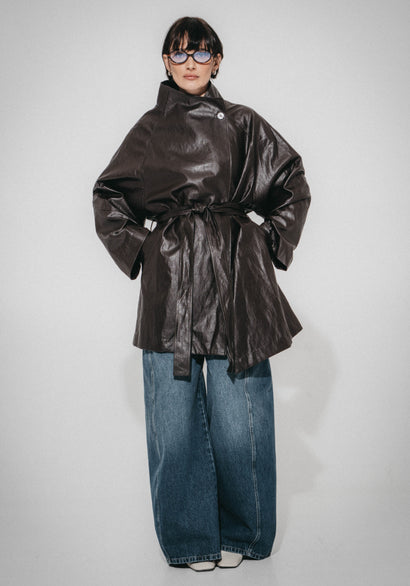Cappotto Noir in ecopelle | Marrone scuro
