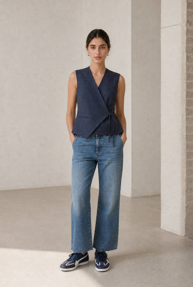 Nyra Viscose blend waistcoat | Blue Denim