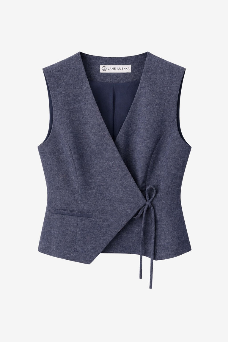 Nyra Viscose blend waistcoat | Blue Denim