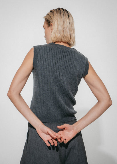 Gilet Oda en viscose à dos en maille | Gris