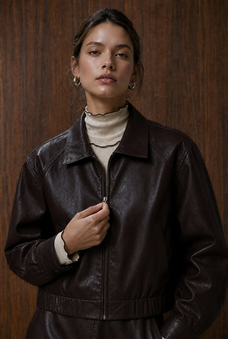 Pola eco leather bomber Jacke | Dark Brown