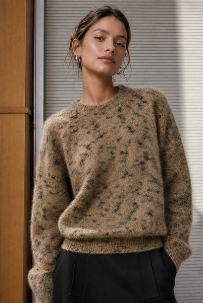 Pull fantaisie en fibres mélangées H24208 | Beige