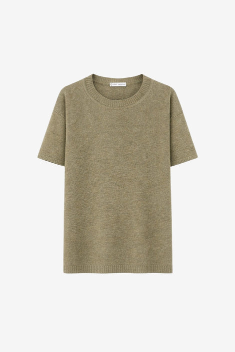 Rora plain knit long top | Green Melange