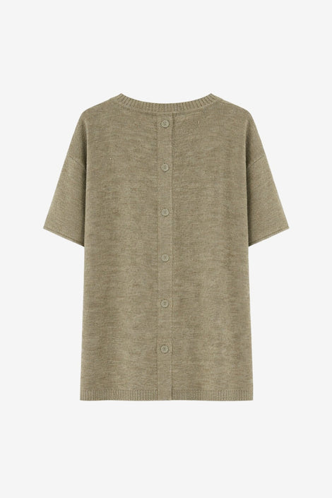 Rora plain knit long top | Green Melange
