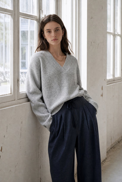V-Ausschnitt-Pullover in Melange-Optik 26553 | Grau