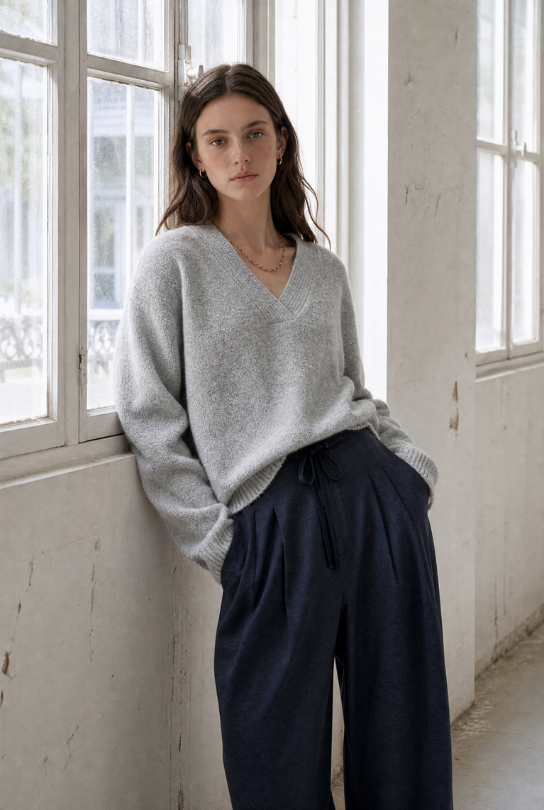 V-Ausschnitt melange pullover 26553 | Grey