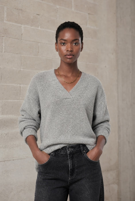 V-Ausschnitt melange pullover 26553 | Grey
