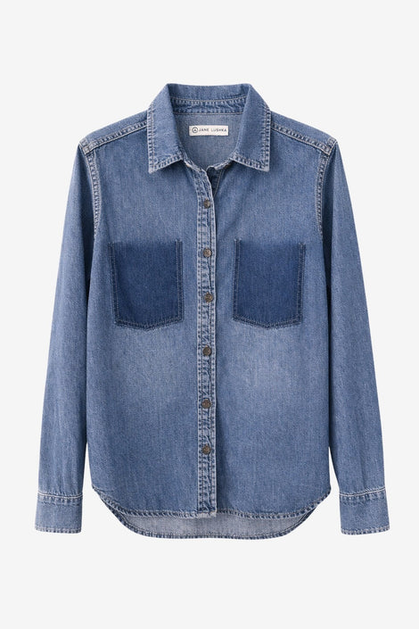 Western repair denim Hemd | Flu Blue