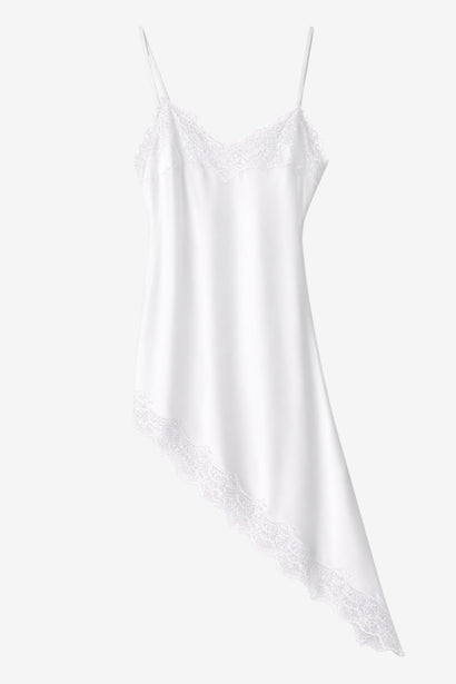 Top Zenia en soie à bordure en dentelle | Blanc