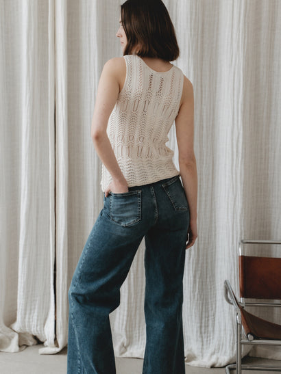 Strickweste mit Lochmuster E24082 | Ecru