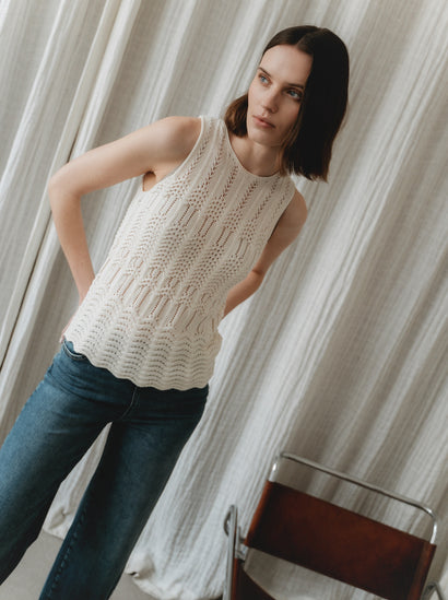 Strickweste mit Lochmuster E24082 | Ecru