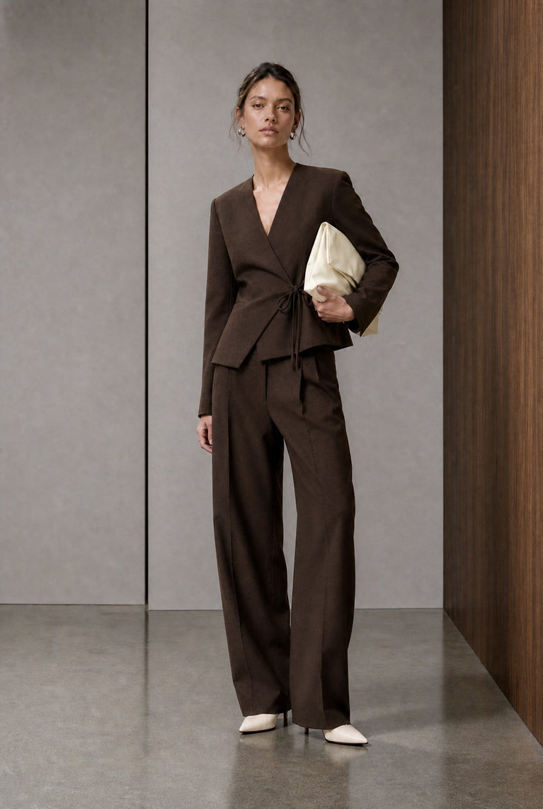 Lean wide-leg Hose | Dark Brown
