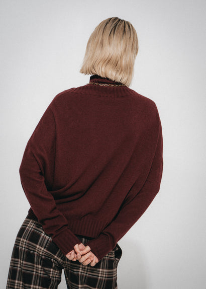 Polo-pullover van kasjmwool W1165 | Bordeaux