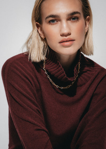Polo-pullover van kasjmwool W1165 | Bordeaux