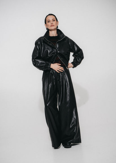 Pantalon large Sienna en cuir écologique | Noir