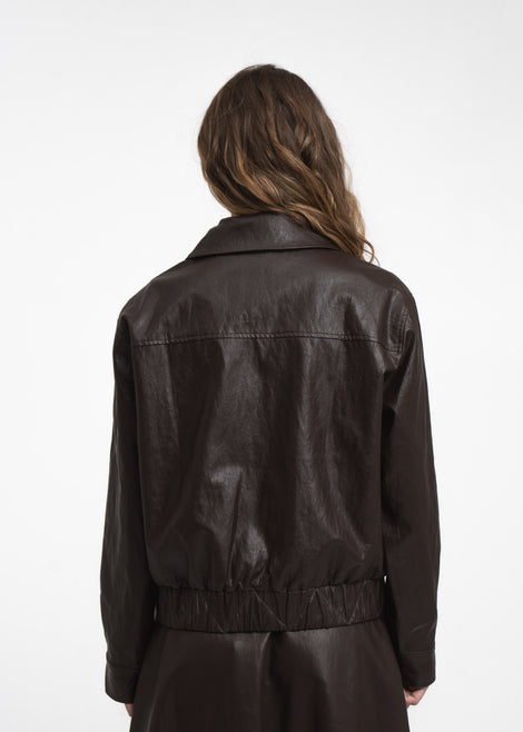 Pola eco leather bomber Jacke | Dark Brown