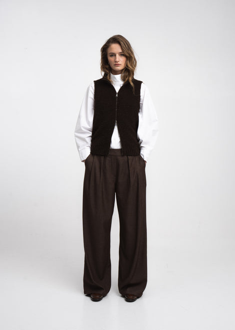 Vest Boucle Lang zip | Brown