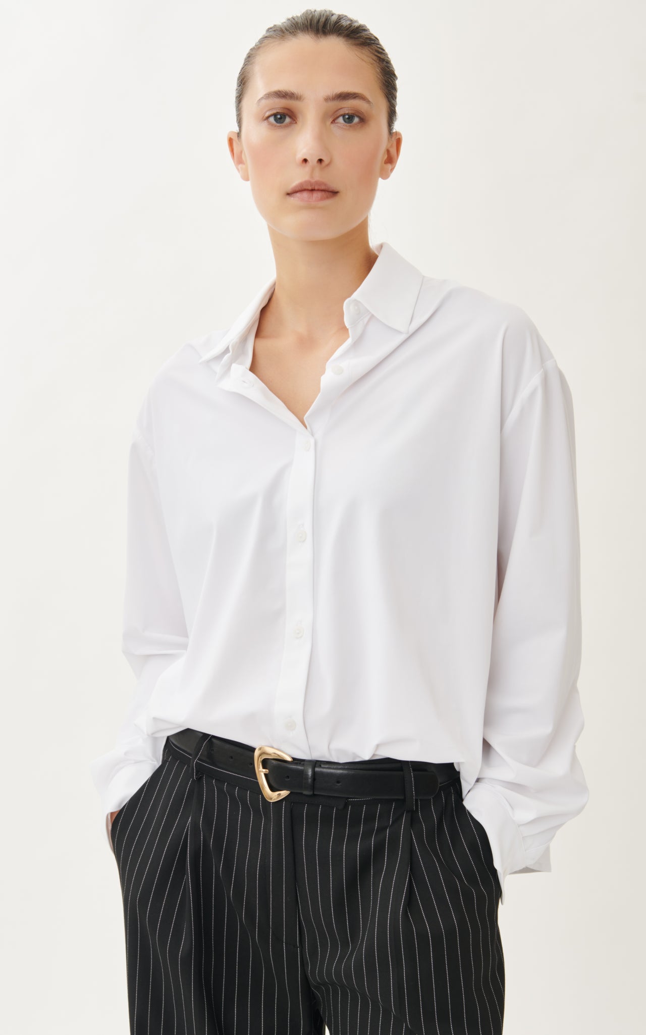 Stasi poplin hooded blouse | White