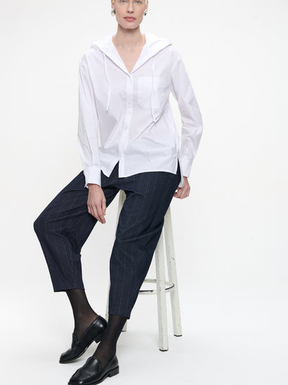 Stasi poplin hooded blouse | White