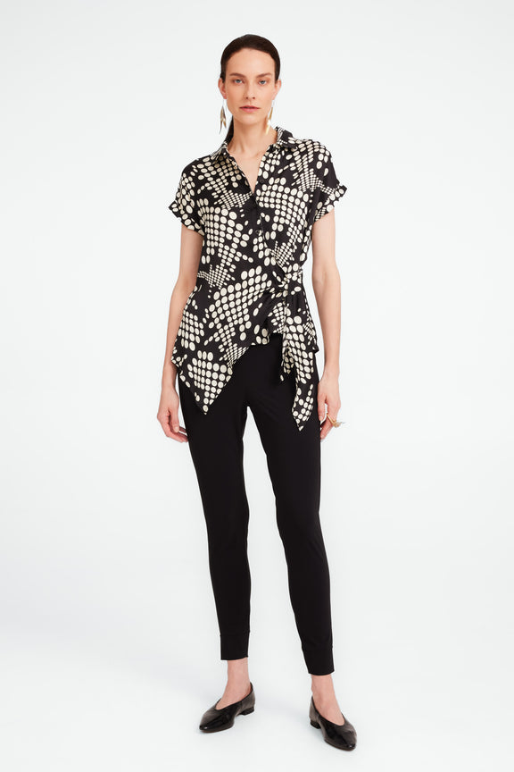 Aston print shine viscose blouse | Black