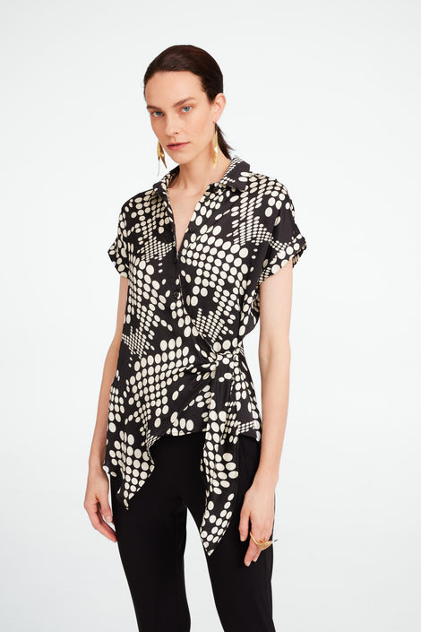 Aston print shine viscose blouse | Black