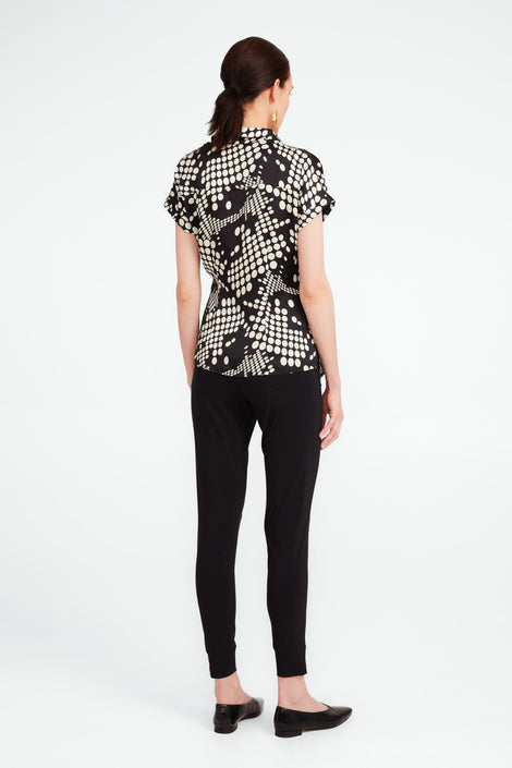 Aston print shine viscose blouse | Black