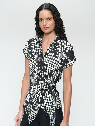 Aston print shine viscose blouse | Black