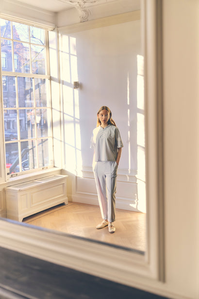 IrenaN structuur technische jersey broek | Lichtblauw