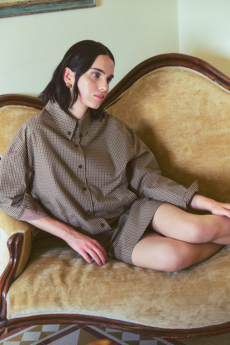Flo check mini cottton Rock | Brown