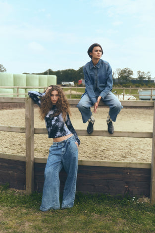 Western repair denim Shirt | Flu Blue
