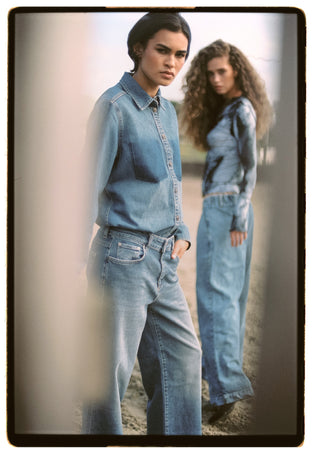Western repair denim Shirt | Flu Blue