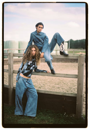 Western repair denim Shirt | Flu Blue