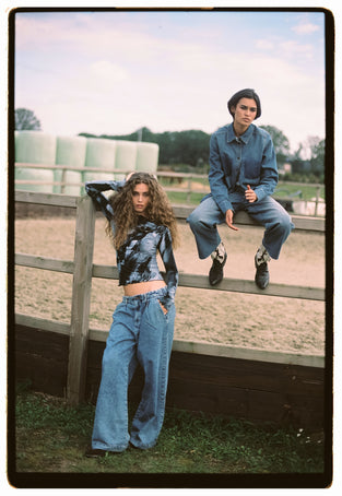 Western repair denim Shirt | Flu Blue